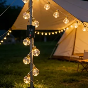 Guirlande lumineuse solaire G40 avec corde en chanvre pour ambiance de camping en plein air