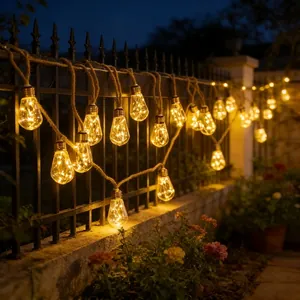 Guirlande lumineuse solaire en corde de chanvre étanche avec ampoules LED chaudes