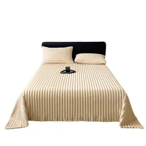 Luxurious thickened cream white plush striped throw blanket for bed sofa and office nap