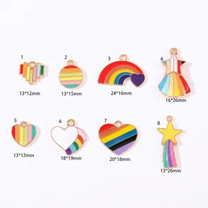 Selection of rainbow enamel heart and star charms for DIY jewelry making