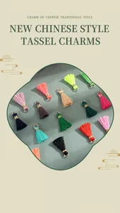 Close-up of mini 2cm rayon tassel pendants in vibrant colors for DIY jewelry.
