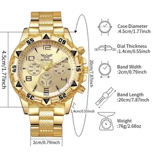 Orologio business da uomo dorato con cinturino in acciaio e dettagli sulle dimensioni