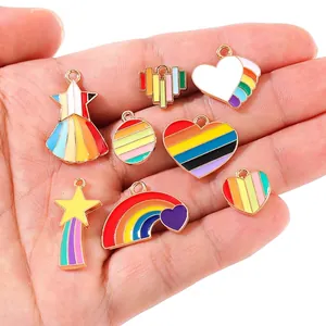 Colorful rainbow alloy enamel charms set with heart and star shapes for DIY jewelry