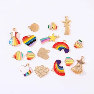 Set of colorful enamel alloy rainbow and heart charms for DIY jewelry making accessories.