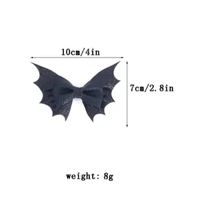 Pinza para pelo lazo alas de murciélago purpurina negra 10cm x 7cm de Halloween