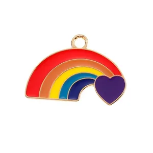 Colorful enamel rainbow heart charm pendant for DIY jewelry making and craft accessories