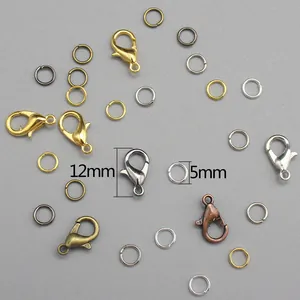 Detailed view of 12mm lobster clasps and 5mm jump rings for jewelry making