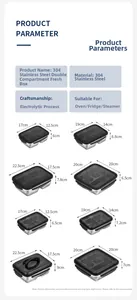 Gedetailleerde afmetingen en specificaties voor 304 roestvrijstalen lunchcontainers