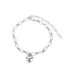 Elegant minimalist silver heart pendant bracelet with adjustable link chain for women