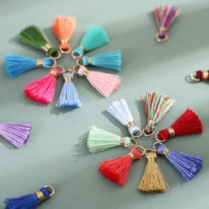 Mini Tassel Pendant Artificial Silk With Gold Ring Bohemian DIY Accessories For Jewelry Making Bookmarks Home Decor