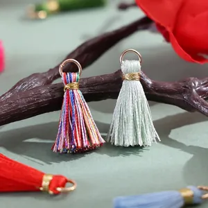 Bohemian 2cm mini rayon tassels with decorative gold loop for DIY jewelry and crafts
