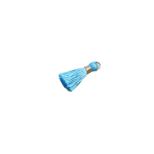 Handmade 2cm light blue mini tassel pendant with gold wire wrap and loop for DIY jewelry
