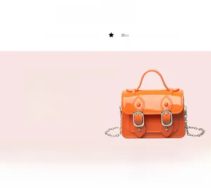 Vibrant orange mini jelly satchel with chain strap and designer inspiration detail.