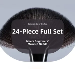 Detailed macro view of a soft fan brush from a professional 24-piece makeup kit