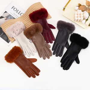 Overview of winter suede gloves for women featuring soft faux fur trim in multiple elegant colors
