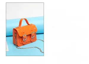 Vibrant orange mini jelly satchel handbag with top handle and gold chain strap detail