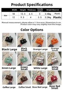 Detailed size chart and multi-color options for mini jelly crossbody Cambridge chain bag