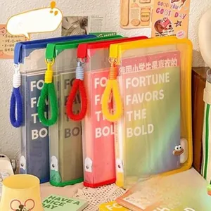 Detail view of colorful A4 transparent document folders for organized school students