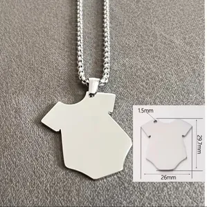 Minimalist silver titanium steel baby onesie pendant necklace for engraving, 29.7mm x 26mm.