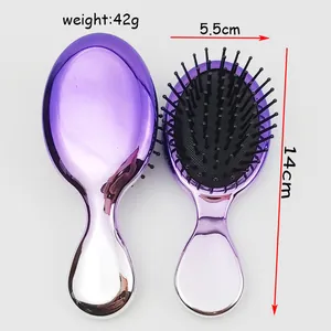 Cepillo de masaje violeta metalizado, 14cm largo, 5,5cm ancho, diseño ligero 42g