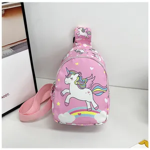 Sac de poitrine rose pour enfants avec licorne et arc-en-ciel de dessin animé