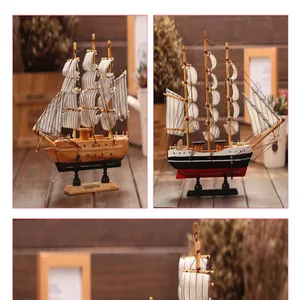 Vintage Mediterranean style wooden sailboat model craft for desktop home decoration