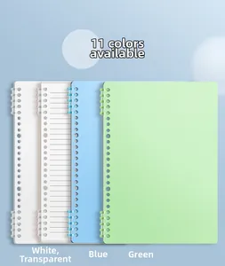 Detail view of A4 binder covers available in white, transparent, blue, and green colors