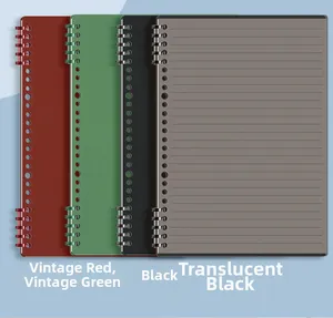 A4 loose-leaf notebook covers in retro red, green, black, and translucent black