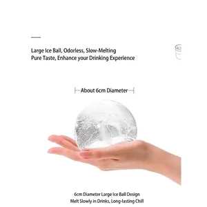 Professional 6cm crystal clear round ice ball for whiskey held in hand over white background