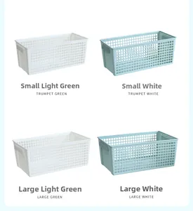 Rectangular hollow plastic storage baskets in small and large sizes, white and light green