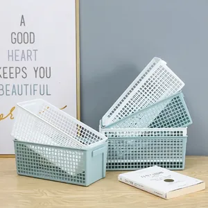Hollow Plastic Storage Basket Rectangular Desktop Organizer With Handles Ventilated Grid Box For Kitchen Bathroom Household