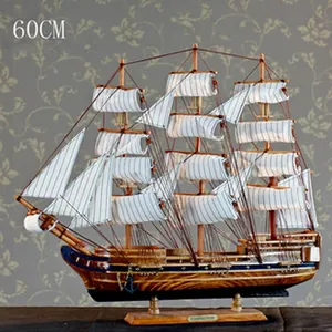 Detailed side view of 60cm Mediterranean wooden sailboat model craft