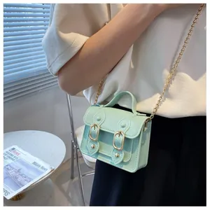 Stylish mint green mini jelly Cambridge bag featuring a gold chain strap for summer fashion