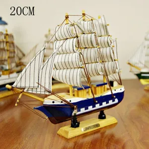 Detailed side view of 20cm Mediterranean wooden sailing ship model craft for desk decor