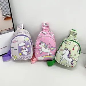 Mignon Sac de Poitrine Licorne Dessin Animé pour Enfants Sac Bandoulière en Nylon pour Maternelle Garçons Filles