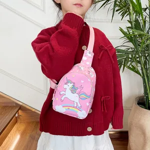 Joli sac de poitrine licorne rose pour enfants avec bandoulière réglable pour école