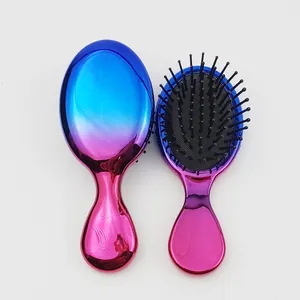 Mini brosse à cheveux dégradée avec poils de massage démêlants en finition rose et bleu