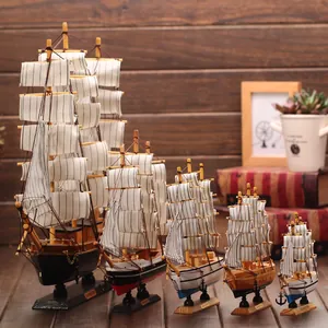 Set of 5 Mediterranean style wooden sailboat models for home or office desk decor
