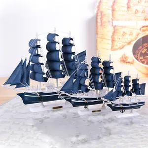 Handcrafted Mediterranean style wooden sailing ship model set for home office desk decor