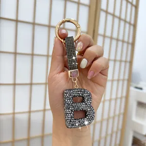 High quality gold zinc alloy keychain with a sparkling rhinestone letter B pendant decoration