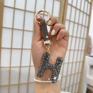 Elegant rhinestone letter H keychain with sparkling crystals for car keys or bag charm
