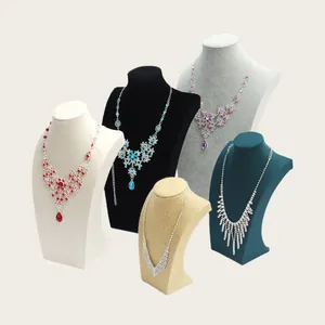Necklace Display Stand Portrait Model Jewelry Holder Velvet PU Leather Linen Material Counter Showcase Props Organizing