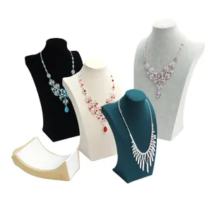 Set of professional velvet and faux leather necklace display bust stands for jewelry counter
