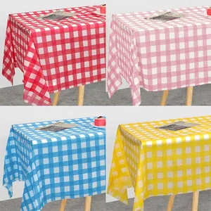 Disposable Plastic Checkered Tablecloth Rectangular Gingham Plaid Table Cover For Party Picnic Birthday Event Decoration