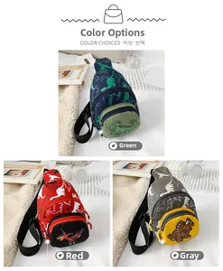 Sacs de poitrine dinosaure pour enfants en vert, rouge et gris
