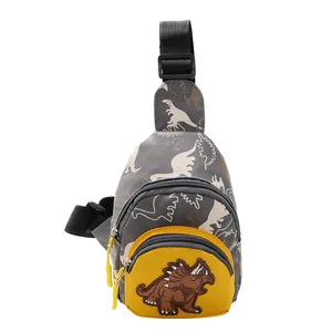 Fashionable boys dinosaur chest bag and kids crossbody sling pack with triceratops patch