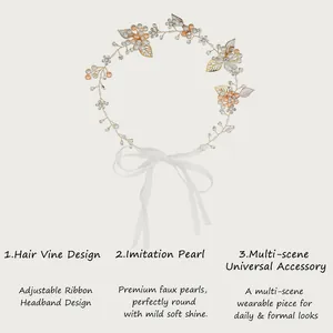 Détail de la vigne de cheveux florale Mori faite main avec des perles et des cristaux