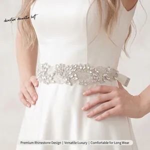 Bridal Belt Sash Rhinestone Artificial Pearl Ribbon Wedding Dress Accessories Hand Sewn Luxury Floral Leaf Elegant For Women Bride