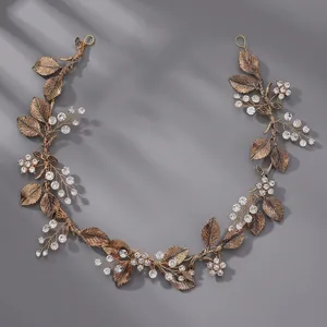 Vintage handmade bronze leaf headband with crystals for elegant bridal wedding hairstyles