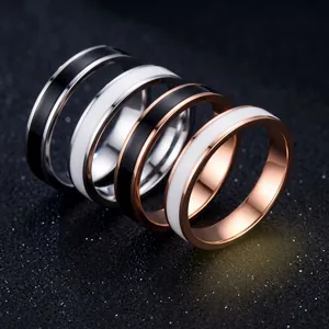 Anello Geometrico Minimalista in Acciaio Inossidabile con Intarsio in Smalto per Donna Stile Coreano Semplice Anello a Fascia Gioielli